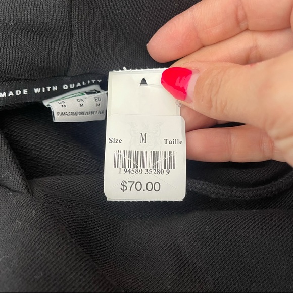 Puma Men's Black/White Logo Kangaroo Hoodie Medium NWT - Picture 2 of 6